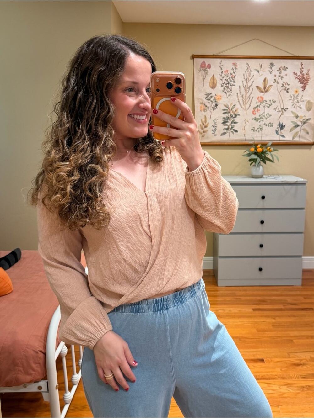 Free People Pink Peach Surplice Long-Sleeve Women's Top XS